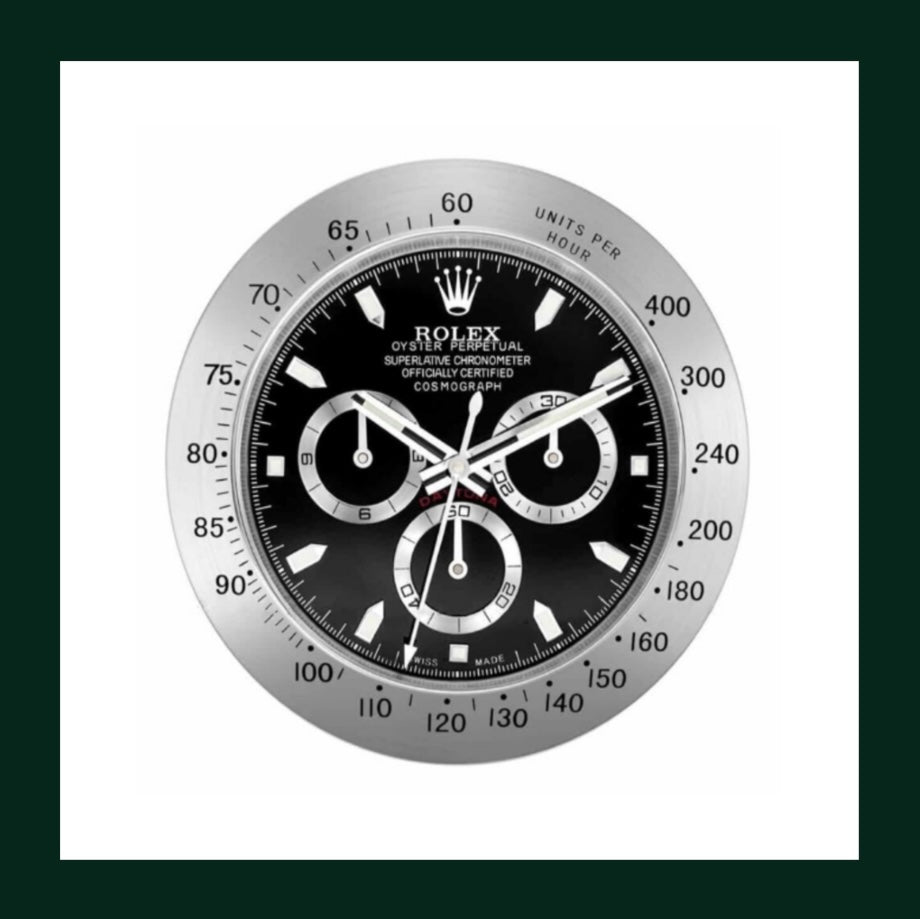Daytona Cosmograph Black Dial Silver Bezel Wall Clock