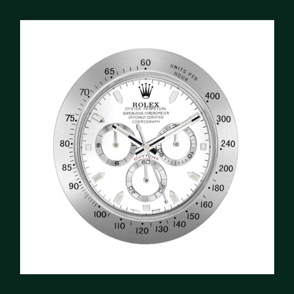 Daytona Cosmograph White Dial Silver Bezel Wall Clock