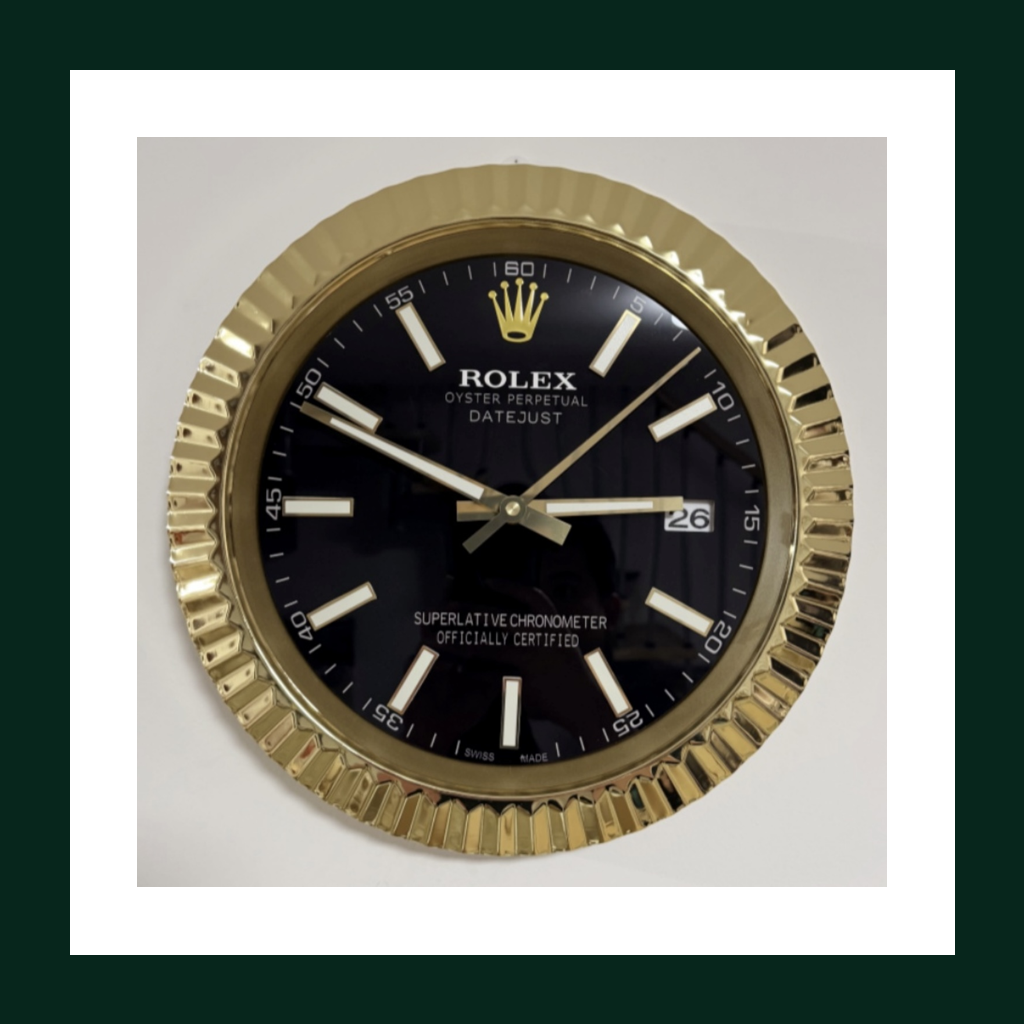 Datejust Black Dial Gold Fluted Bezel Wall Clock