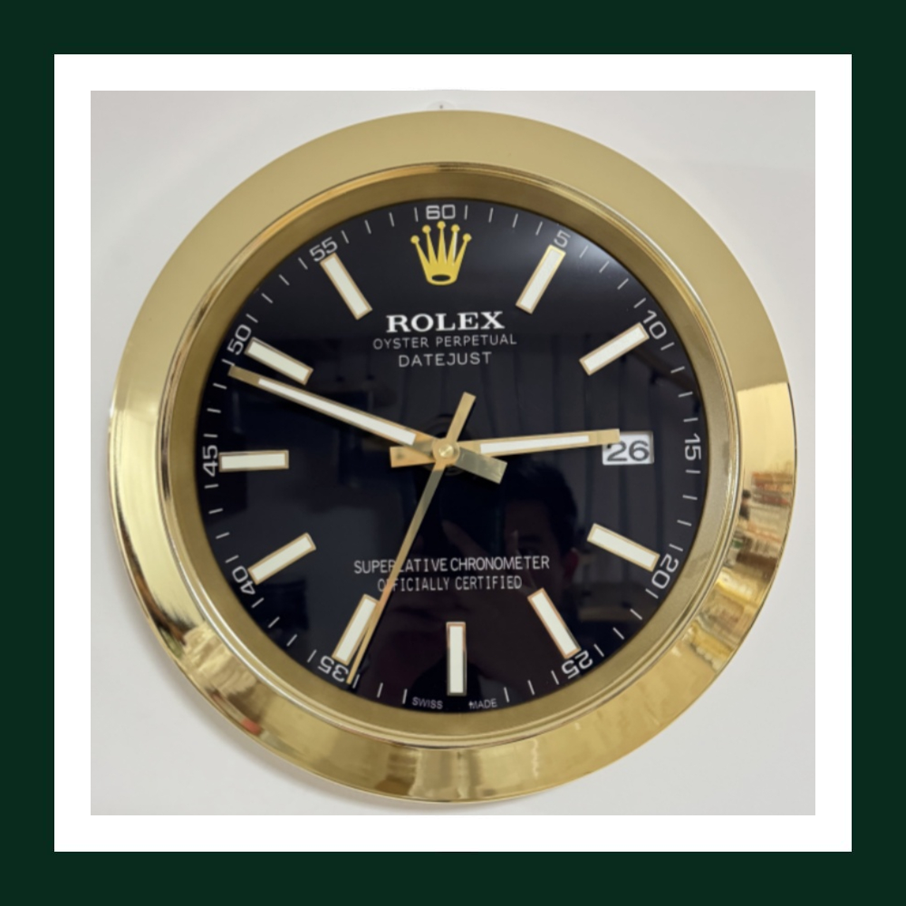 Datejust Black Dial Gold Smooth Bezel Wall Clock
