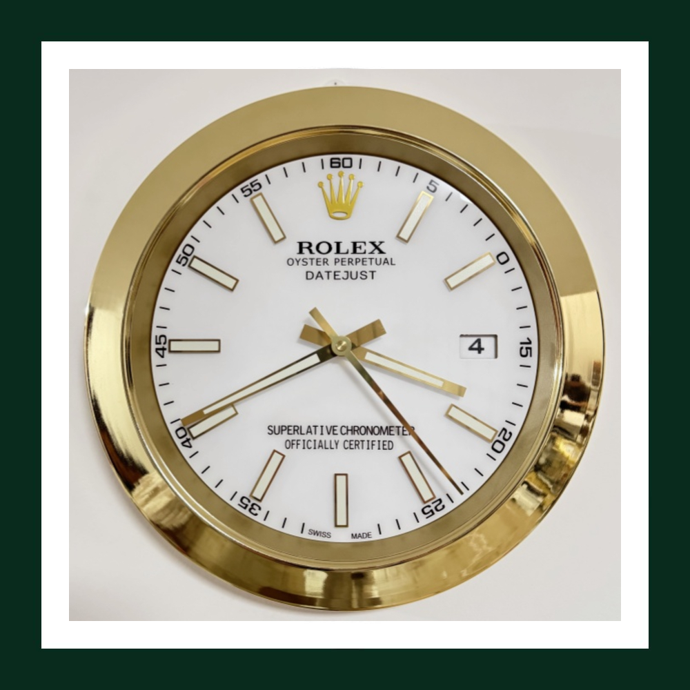 Datejust White Dial Gold Smooth Bezel Wall Clock