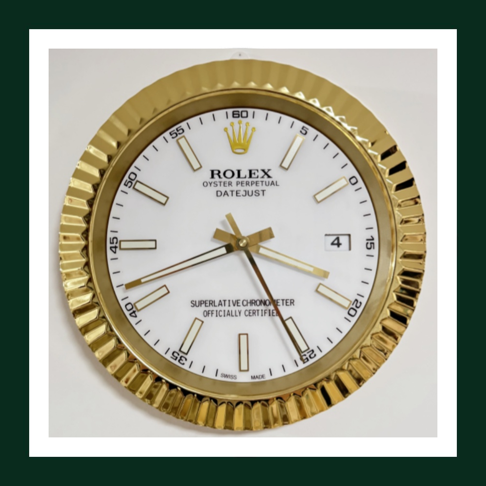 Datejust White Dial Gold Fluted Bezel Wall Clock