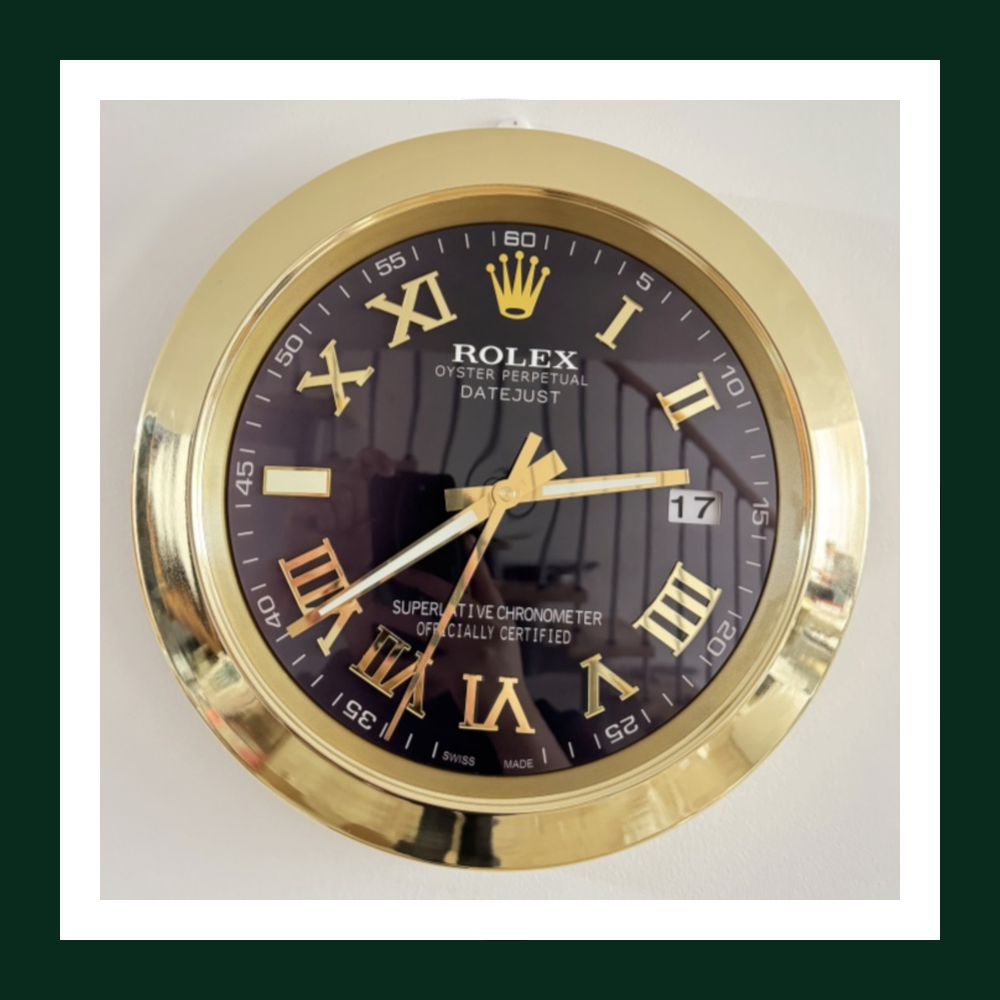 Datejust Black Dial Roman Numerals Gold Smooth Bezel Wall Clock