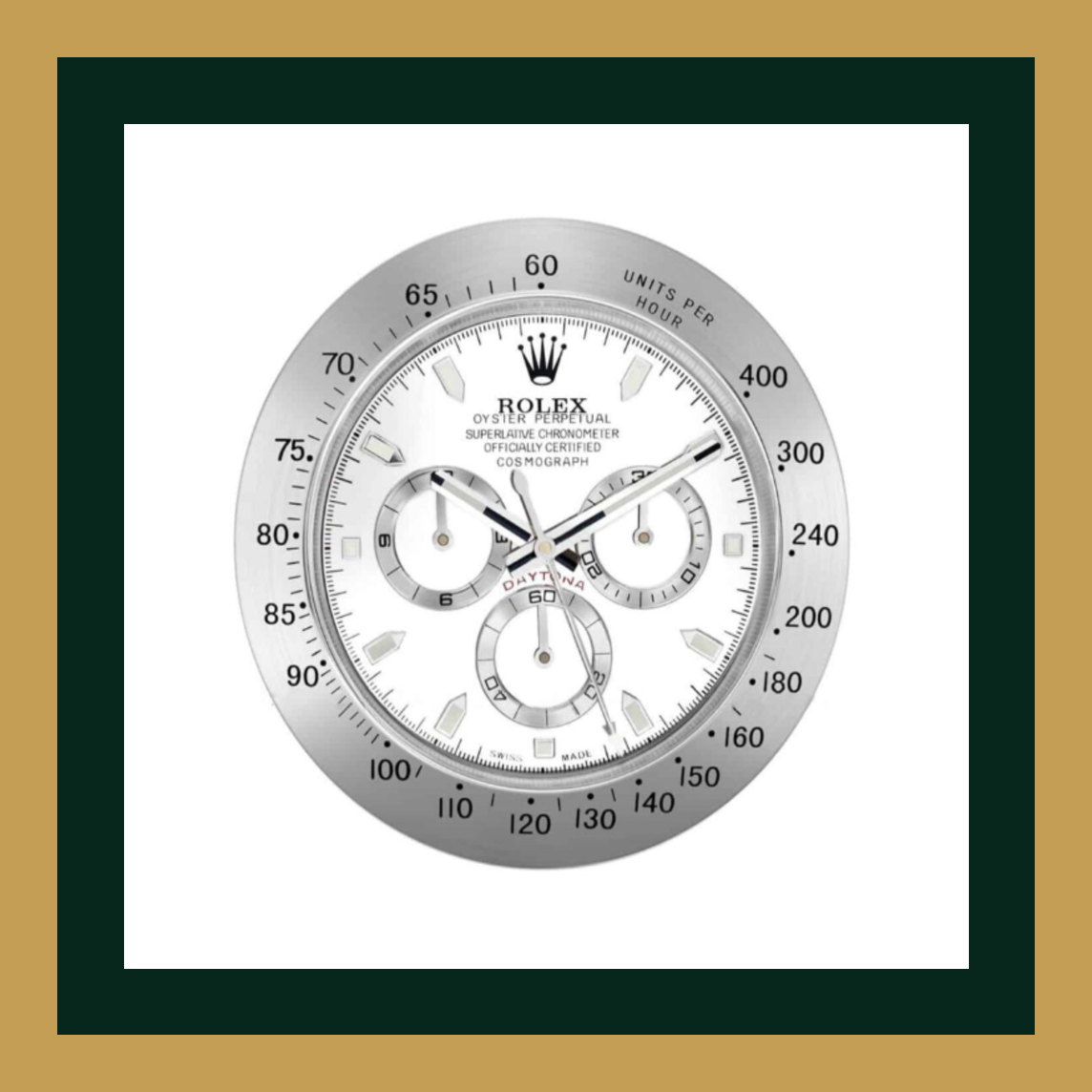 Swiss Quality Daytona Cosmograph Silver & White Wall Clock