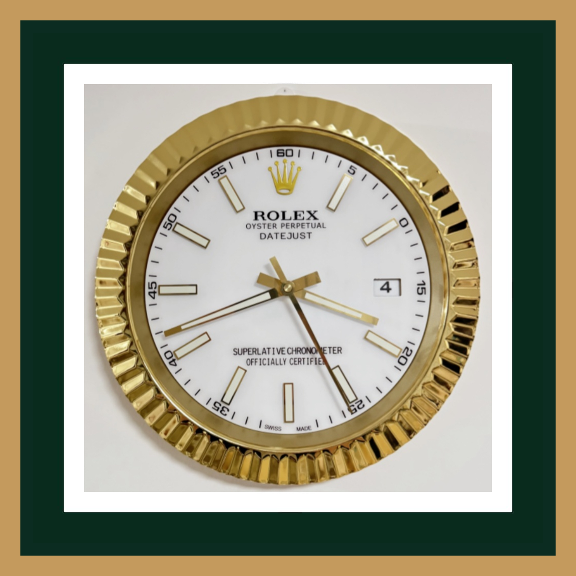 Swiss Quality Datejust White Dial Gold Fluted Bezel Wall Clock