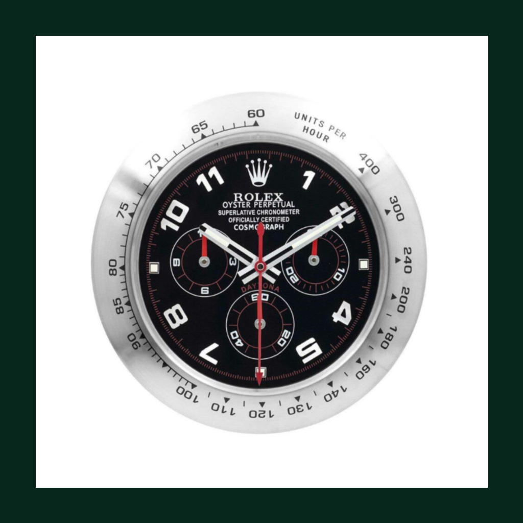 Daytona Cosmograph Black Dial Arabic Numerals Silver Bezel Wall Clock