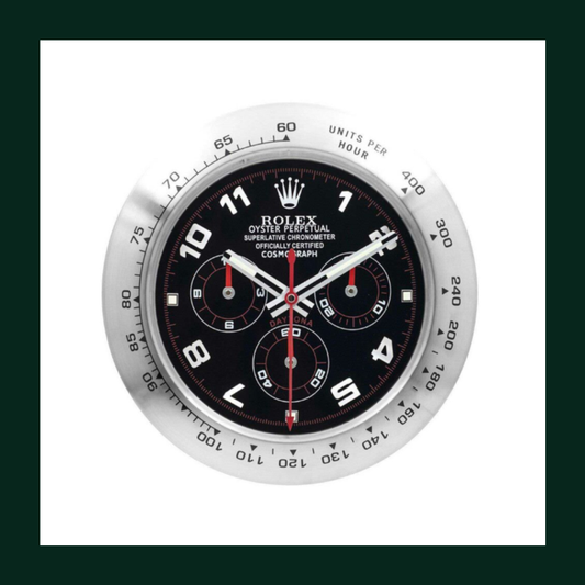 Daytona Cosmograph Black Dial Arabic Numerals Silver Bezel Wall Clock