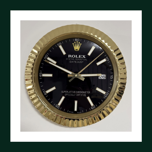 Datejust Black Dial Gold Fluted Bezel Wall Clock