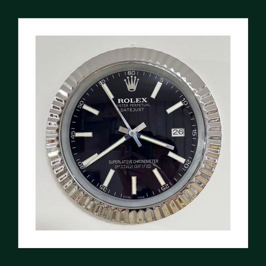 Datejust Black Dial Silver Fluted Bezel Wall Clock