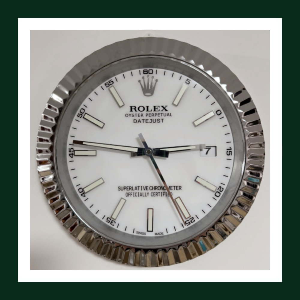 Datejust White Dial Silver Fluted Bezel Wall Clock