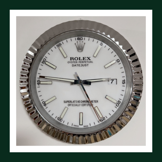 Datejust White Dial Silver Fluted Bezel Wall Clock