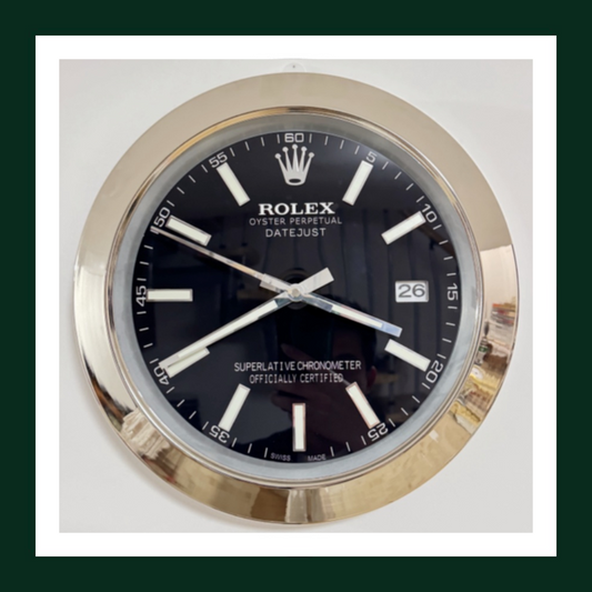 Datejust Black Dial Silver Smooth Bezel Wall Clock