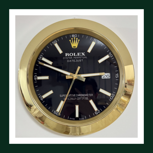 Datejust Black Dial Gold Smooth Bezel Wall Clock