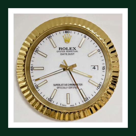 Datejust White Dial Gold Fluted Bezel Wall Clock
