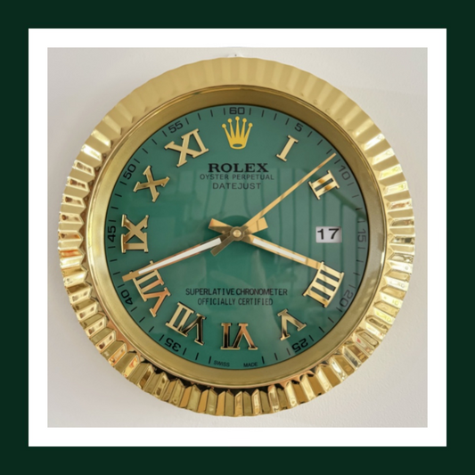 Datejust Green Dial Roman Numerals Gold Fluted Bezel Wall Clock