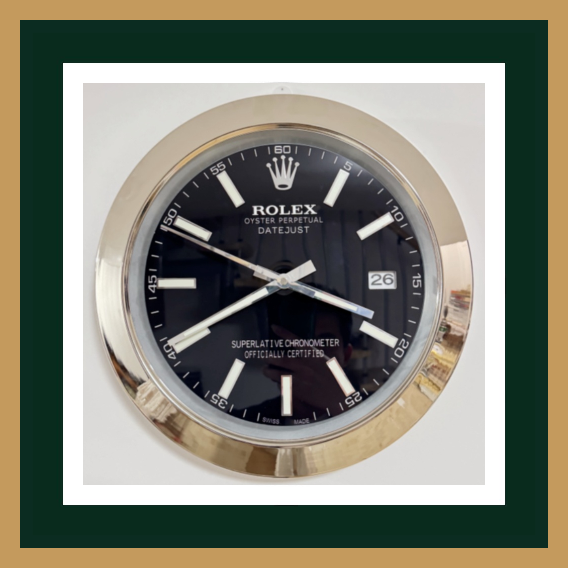 Swiss Quality Datejust Black Dial Silver Smooth Bezel Wall Clock