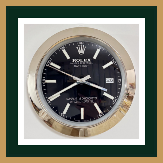 Swiss Quality Datejust Black Dial Silver Smooth Bezel Wall Clock