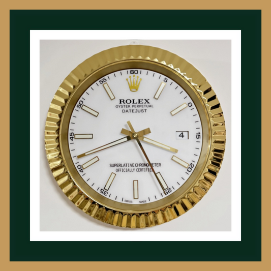 Swiss Quality Datejust White Dial Gold Fluted Bezel Wall Clock